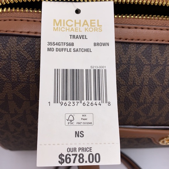 MICHAEL KORS JST TRAVEL MEDIUM DUFFLE SATCHEL SHOULDER CROSSBODY BAG MK BROWN - Picture 16 of 16